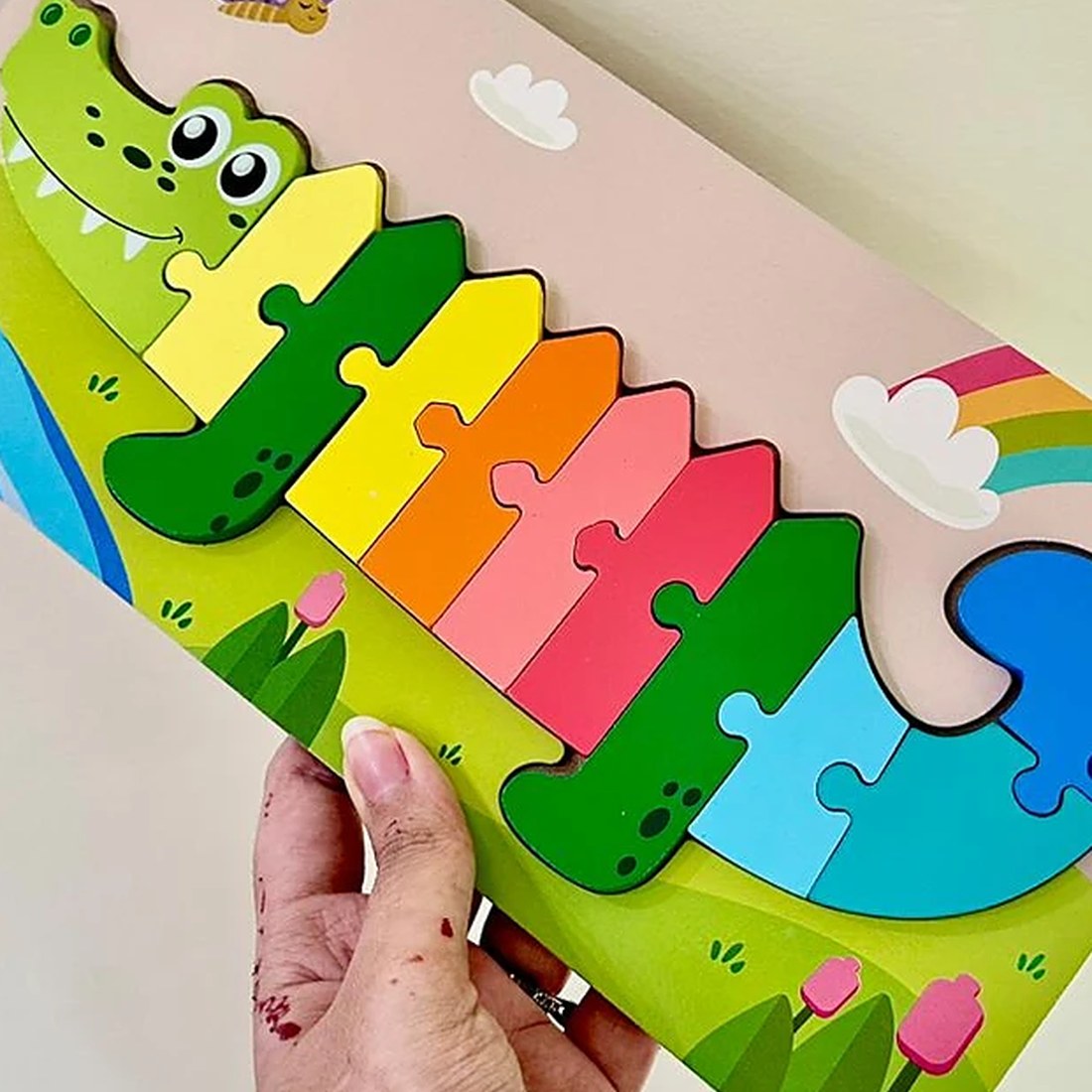 Animal Wooden Jigsaw Puzzle Board 12x6 inch (Crocodile / Giraffe / Rocket)
