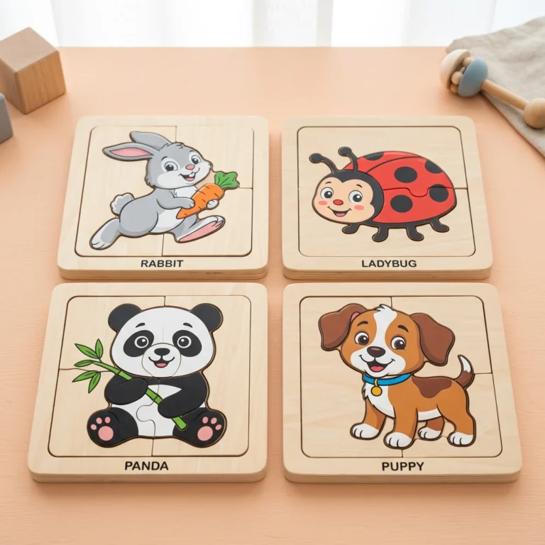 Wooden 9-Piece Cartoon Jigsaw Puzzle for Toddlers – Rabbit, Ladybug & Panda